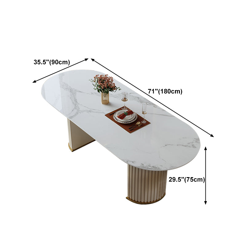Sintered Stone Top White Table for Restaurant Modern Dining Table with Double Pedestal