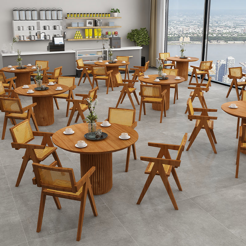 Modern Pedestal Casual Dining Table Round Solid Wood Dinner Table Kitchen Home
