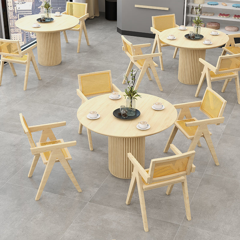 Modern Pedestal Casual Dining Table Round Solid Wood Dinner Table Kitchen Home