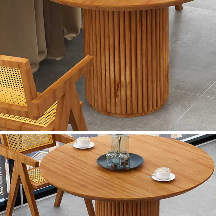 Modern Pedestal Casual Dining Table Round Solid Wood Dinner Table Kitchen Home
