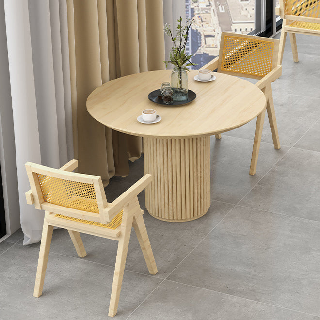 Modern Pedestal Casual Dining Table Round Solid Wood Dinner Table Kitchen Home