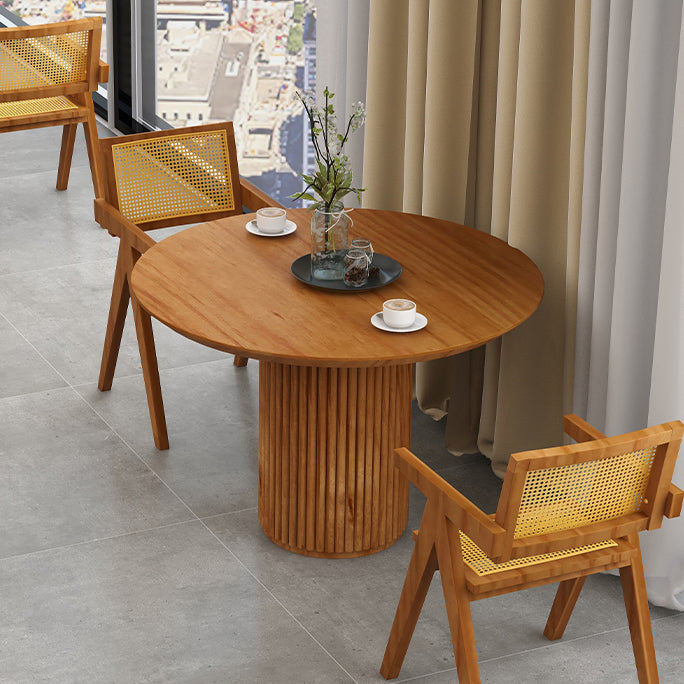 Modern Pedestal Casual Dining Table Round Solid Wood Dinner Table Kitchen Home