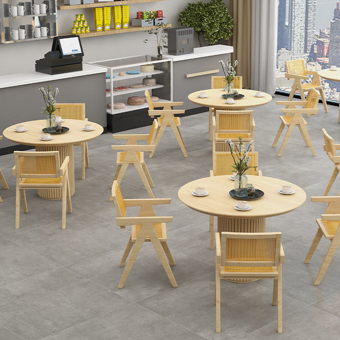Modern Pedestal Casual Dining Table Round Solid Wood Dinner Table Kitchen Home
