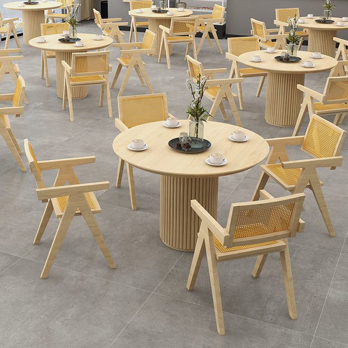 Modern Pedestal Casual Dining Table Round Solid Wood Dinner Table Kitchen Home