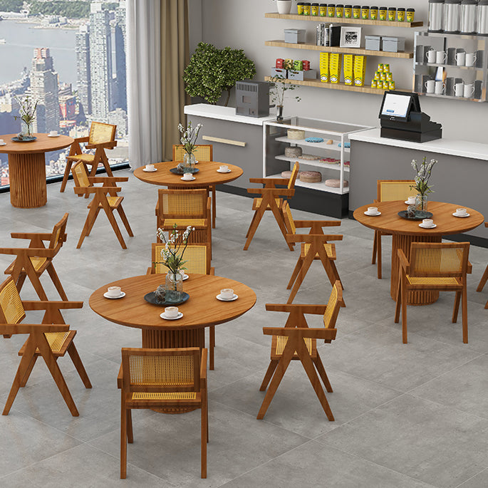 Modern Pedestal Casual Dining Table Round Solid Wood Dinner Table Kitchen Home
