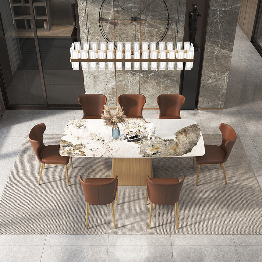 Sintered Stone Top Luxury Table for Restaurant Rectangle Dining Table with Pedestal Base