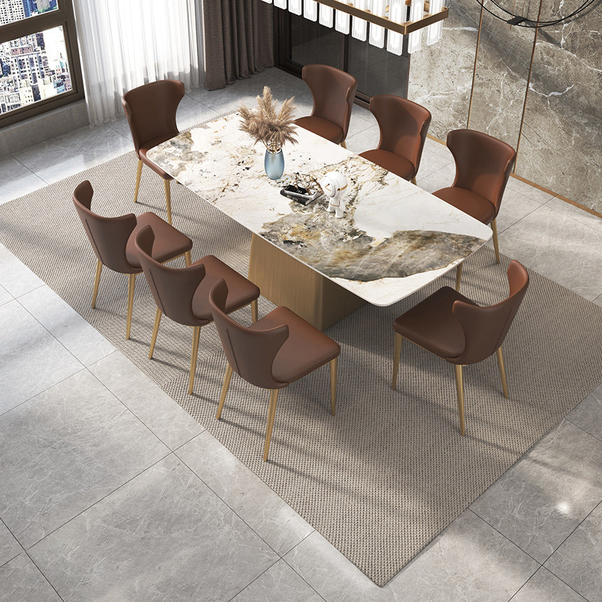 Sintered Stone Top Luxury Table for Restaurant Rectangle Dining Table with Pedestal Base