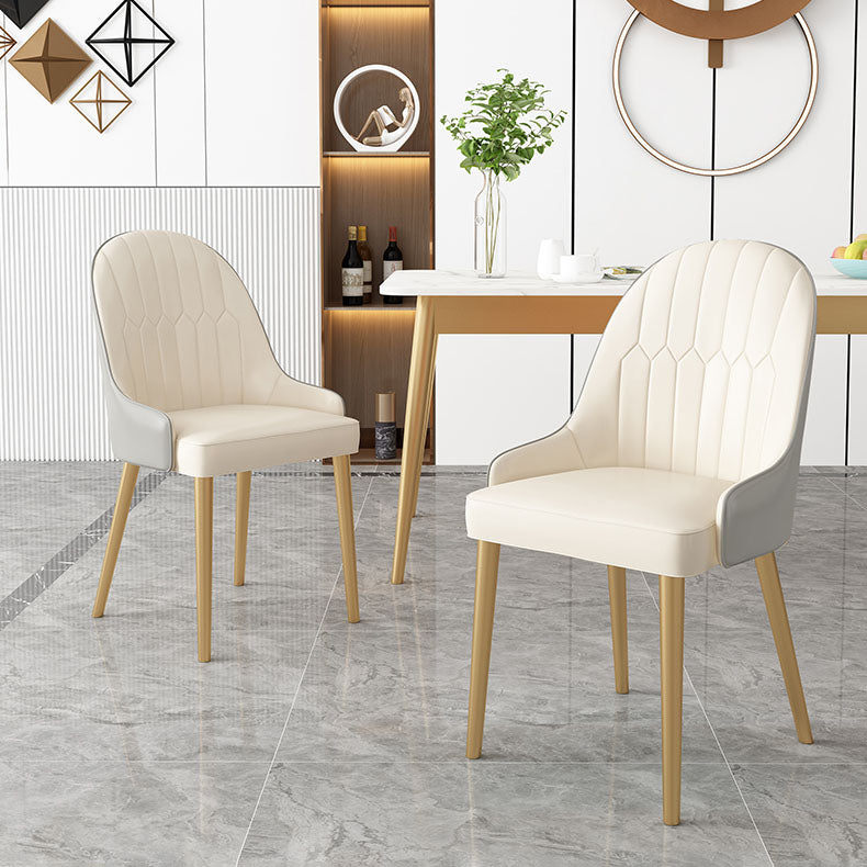 Scandinavian Style Arm Solid Back Dining Side Chair Leather Dining Chair