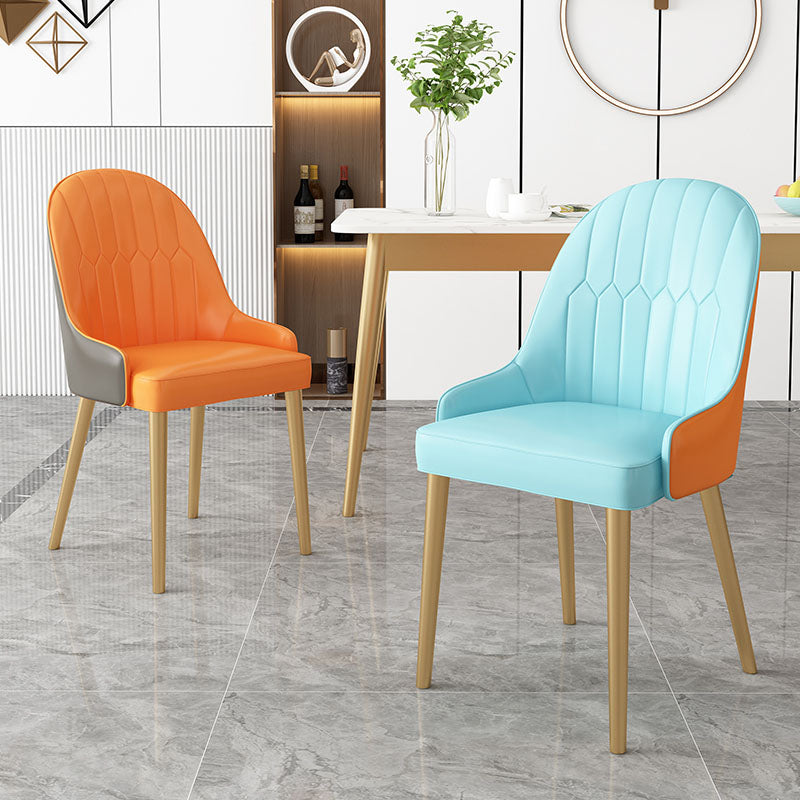 Scandinavian Style Arm Solid Back Dining Side Chair Leather Dining Chair