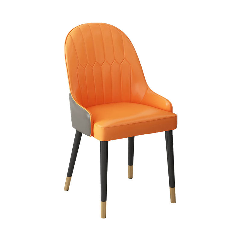 Scandinavian Style Arm Solid Back Dining Side Chair Leather Dining Chair