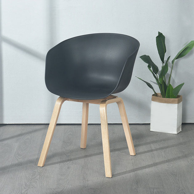 Scandinavian Beech Solid Back Arm Chair Plastic Matte Finish Dining Chair