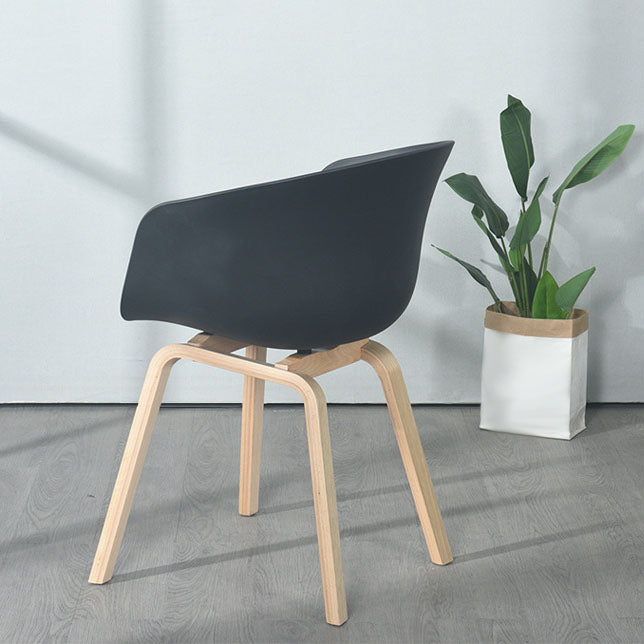 Scandinavian Beech Solid Back Arm Chair Plastic Matte Finish Dining Chair
