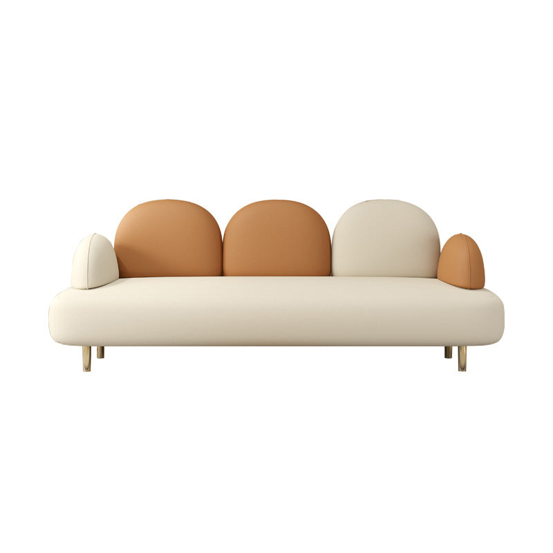Modern Faux Leather Sofa Metal Gold Legs Recessed Arm Curved Sofa