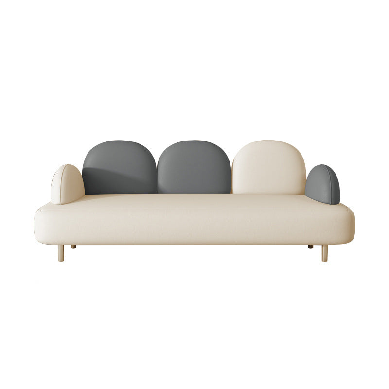 Modern Faux Leather Sofa Metal Gold Legs Recessed Arm Curved Sofa