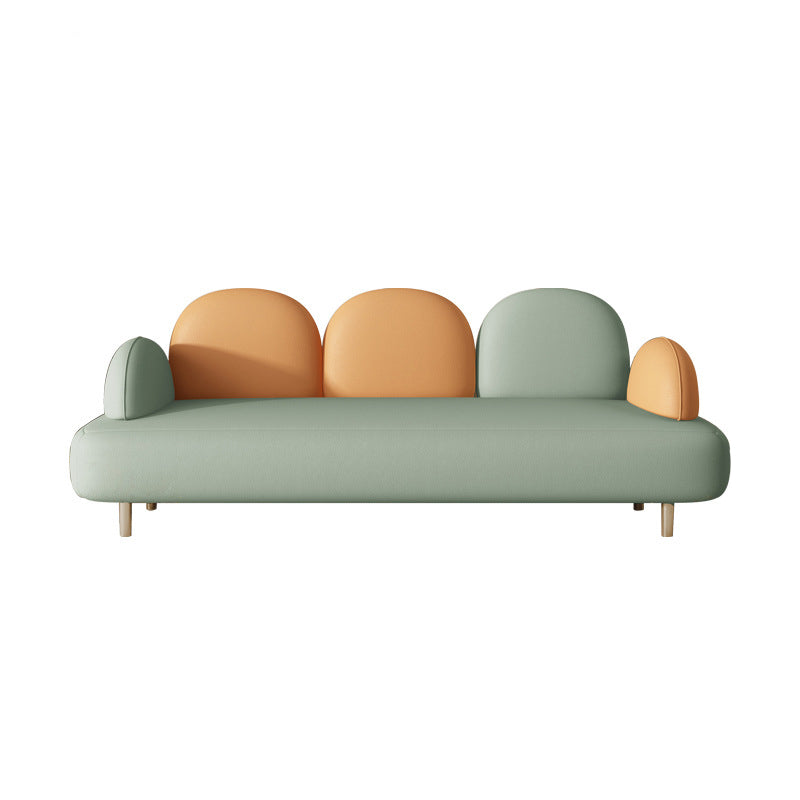 Modern Faux Leather Sofa Metal Gold Legs Recessed Arm Curved Sofa