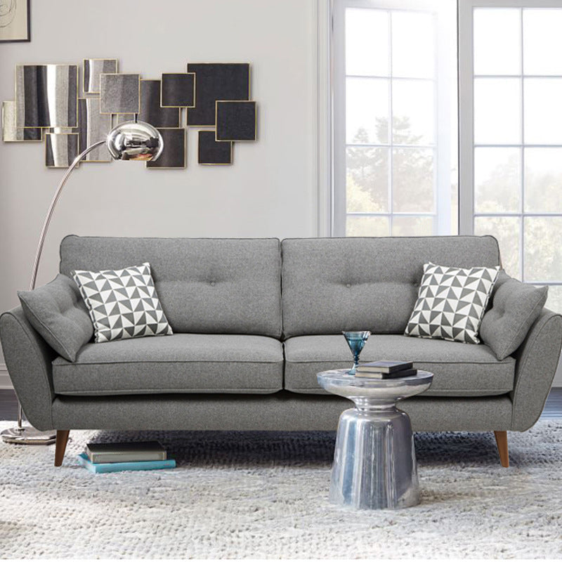 Tufted Flared Arm Sofa 3-Seater 34.64" H Linen Cushions Sofa