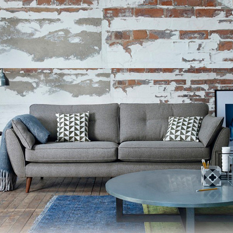 Tufted Flared Arm Sofa 3-Seater 34.64" H Linen Cushions Sofa