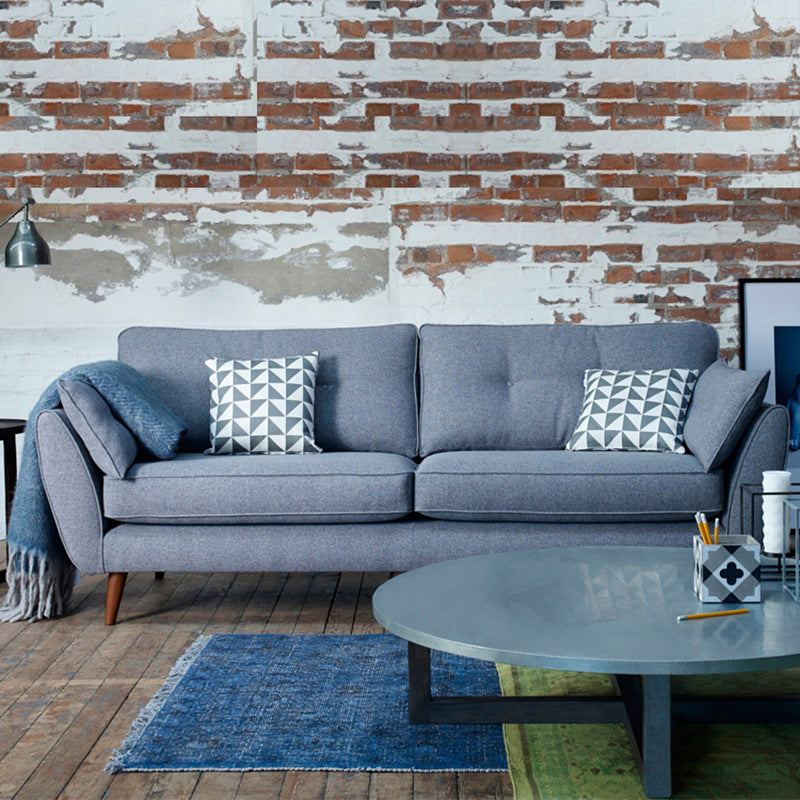 Tufted Flared Arm Sofa 3-Seater 34.64" H Linen Cushions Sofa