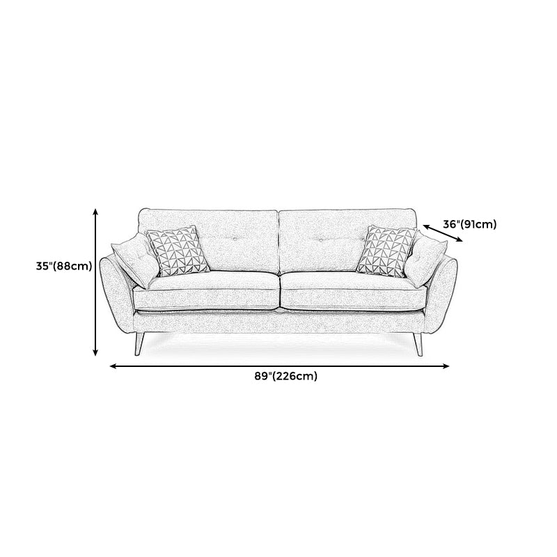 Tufted Flared Arm Sofa 3-Seater 34.64" H Linen Cushions Sofa