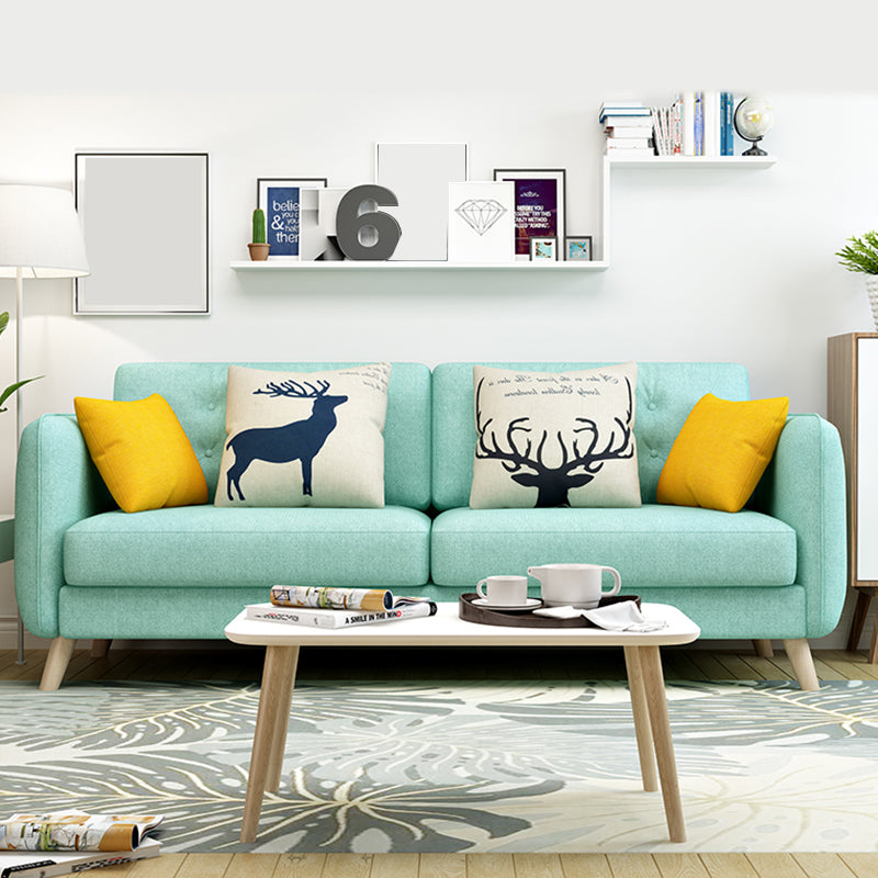 Modern Macaroon Square Arm Sofa 4 Wood Legs Cushions Sofa for Apartment
