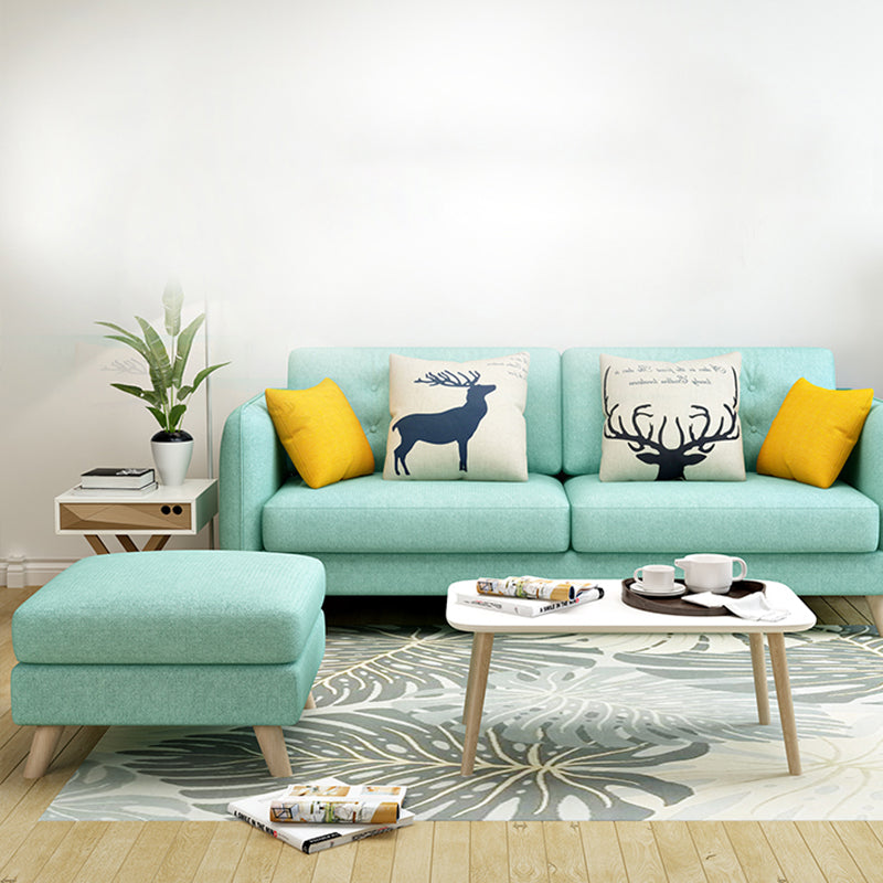 Modern Macaroon Square Arm Sofa 4 Wood Legs Cushions Sofa for Apartment
