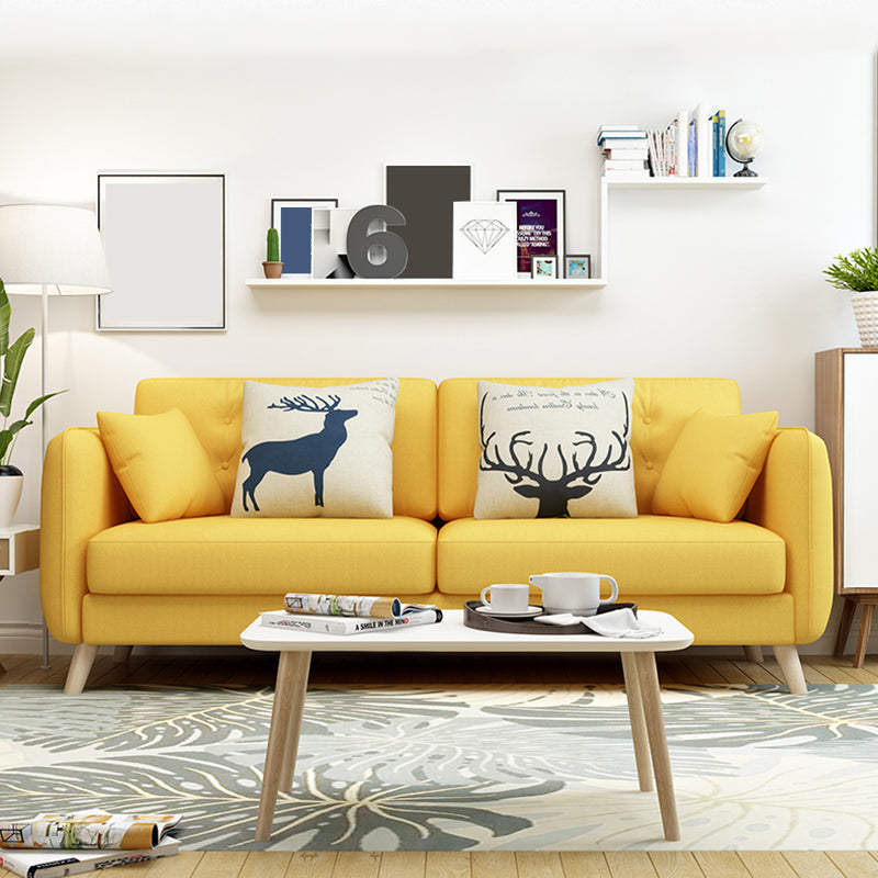 Modern Macaroon Square Arm Sofa 4 Wood Legs Cushions Sofa for Apartment