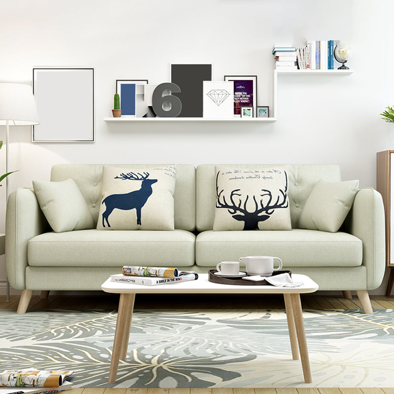 Modern Macaroon Square Arm Sofa 4 Wood Legs Cushions Sofa for Apartment
