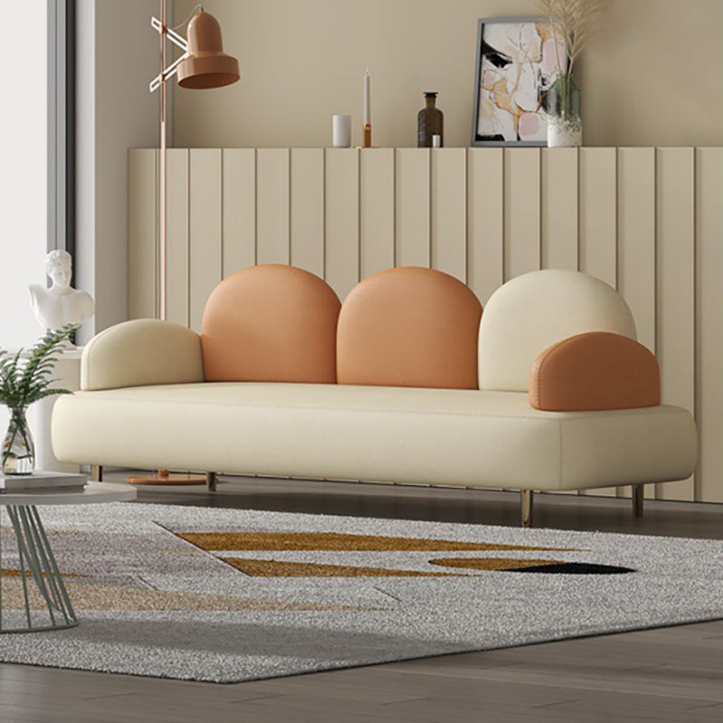 Modern Curved 4 Metal Legs Sofa Faux Leather Recessed Arm Sofa
