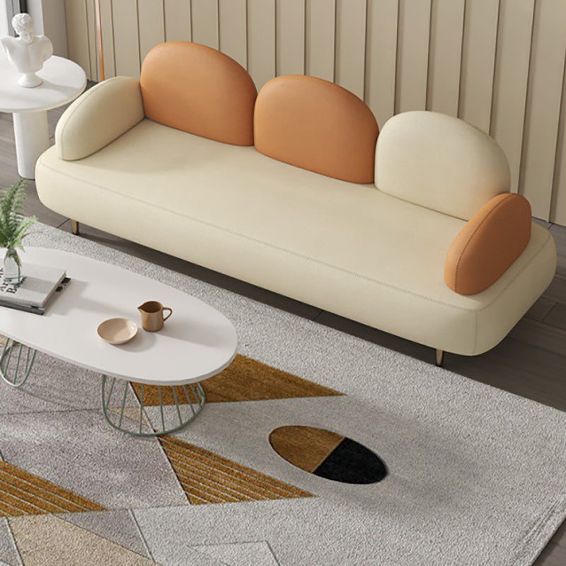 Modern Curved 4 Metal Legs Sofa Faux Leather Recessed Arm Sofa