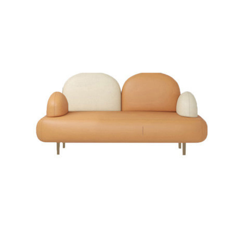 Modern Curved 4 Metal Legs Sofa Faux Leather Recessed Arm Sofa