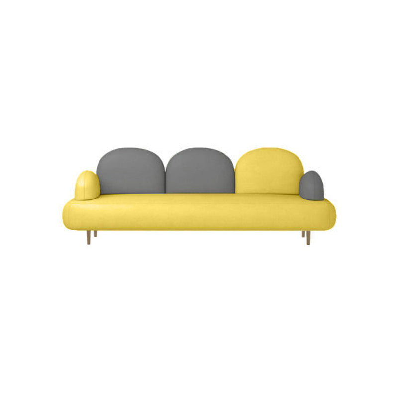 Modern Curved 4 Metal Legs Sofa Faux Leather Recessed Arm Sofa