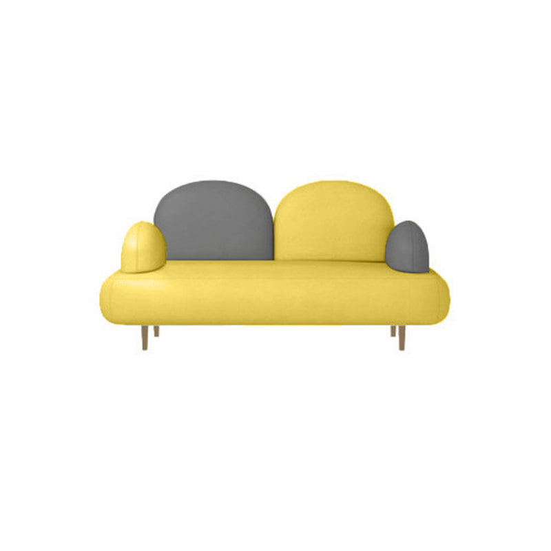 Modern Curved 4 Metal Legs Sofa Faux Leather Recessed Arm Sofa