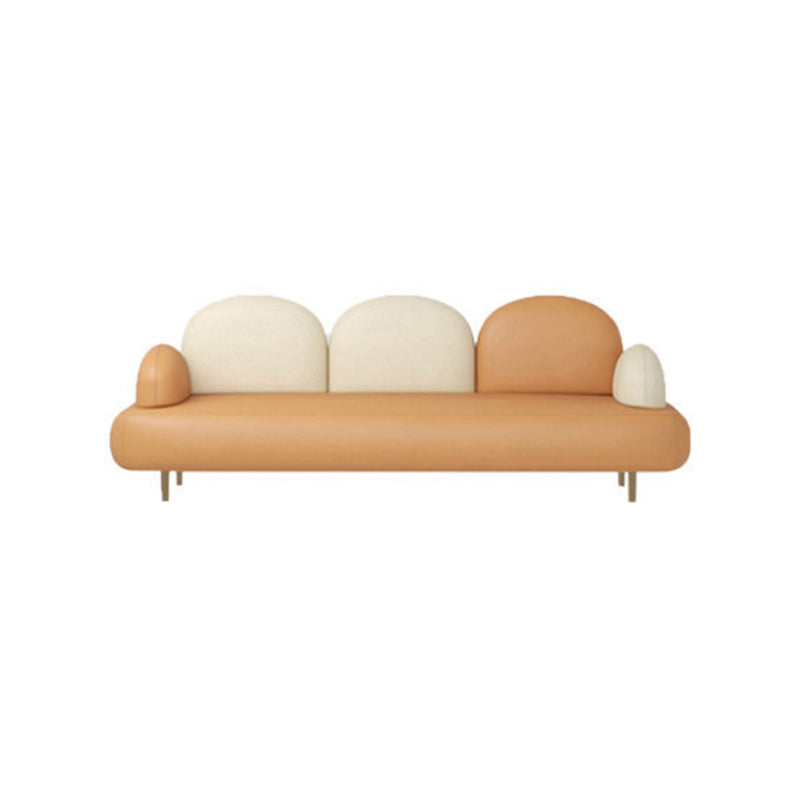 Modern Curved 4 Metal Legs Sofa Faux Leather Recessed Arm Sofa