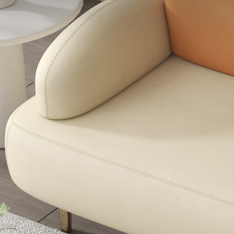 Modern Curved 4 Metal Legs Sofa Faux Leather Recessed Arm Sofa