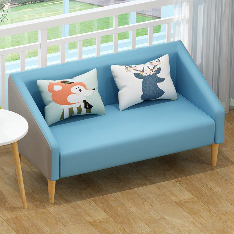 Contemporary Cotton Blend Faux Leather Sofa with Wooden Based