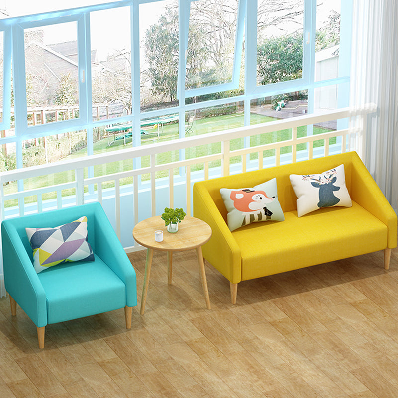 Contemporary Cotton Blend Faux Leather Sofa with Wooden Based