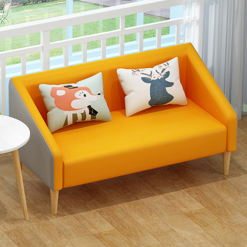 Contemporary Cotton Blend Faux Leather Sofa with Wooden Based