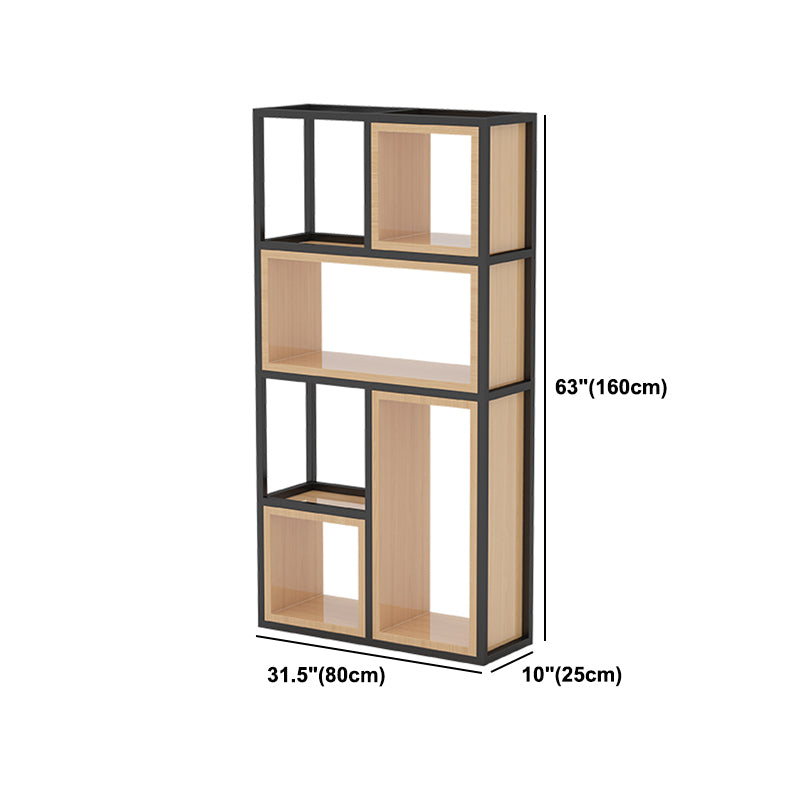 Industrial Open Etagere Bookshelf Iron Frame Solid Wood Shelf Bookshelf
