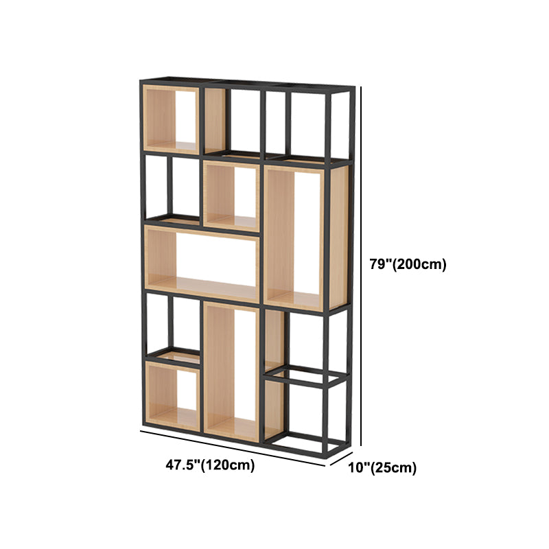 Industrial Open Etagere Bookshelf Iron Frame Solid Wood Shelf Bookshelf