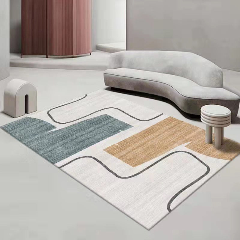 Beige Modern Rug Polyester Color Block Rug Non-Slip Backing Area Rug for Home Decor