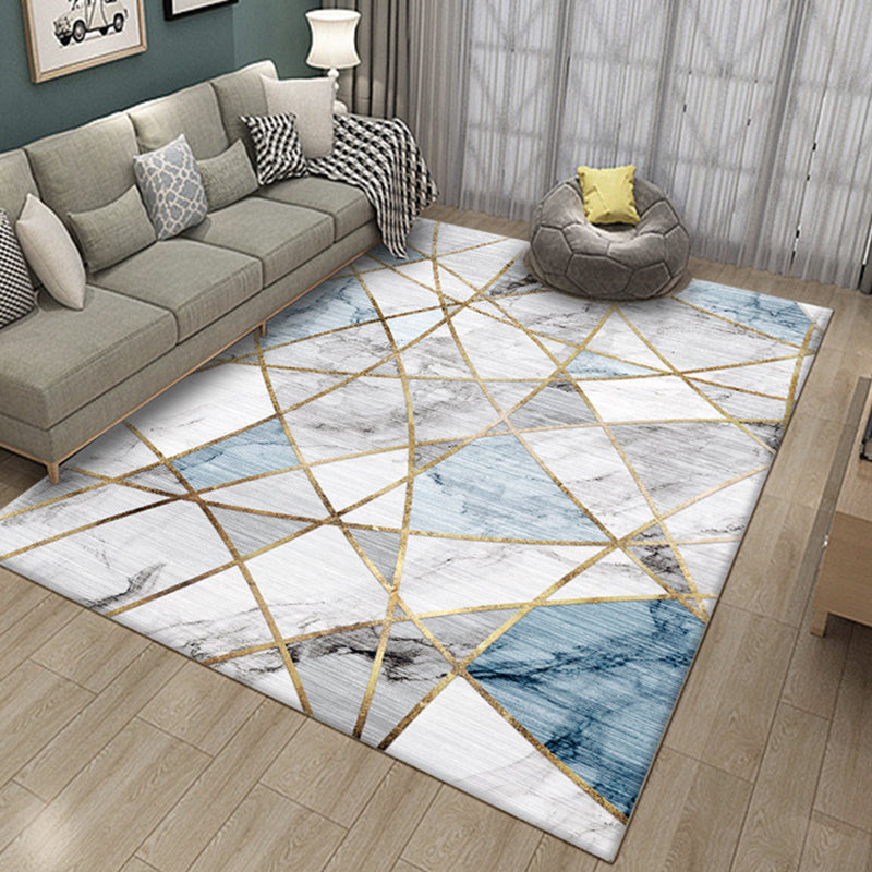 White Modern Rug Polyester Geometric Pattern Rug Washable Rug for Home Decor