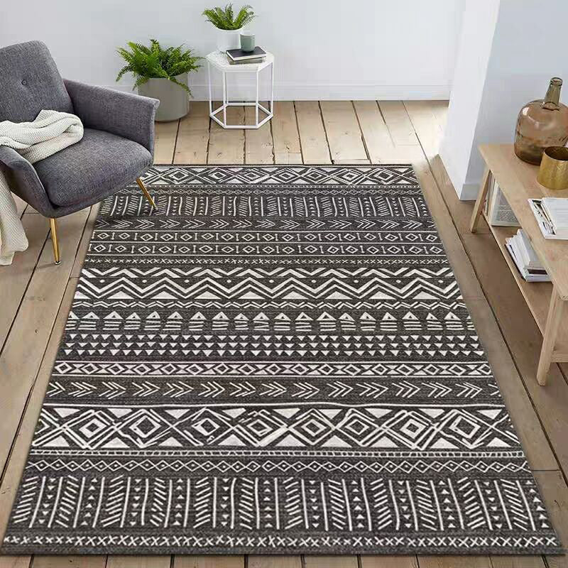 White Modern Rug Polyester Geometric Pattern Rug Washable Rug for Home Decor
