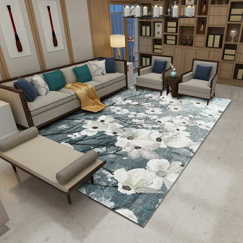 White Modern Rug Polyester Geometric Pattern Rug Washable Rug for Home Decor