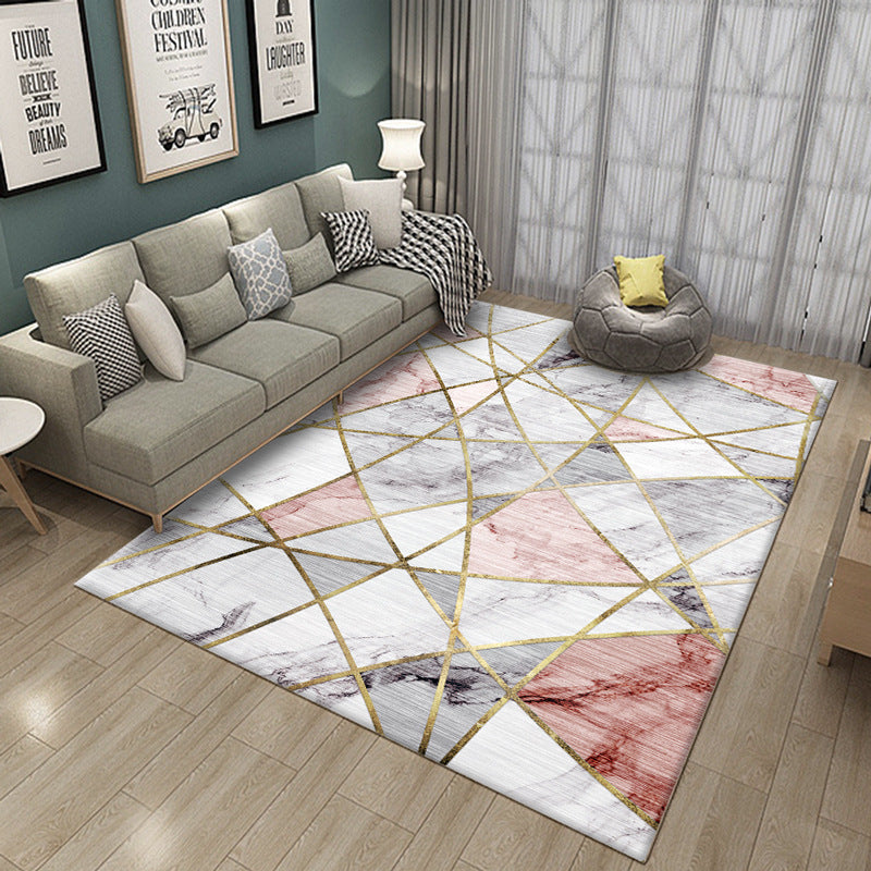 White Modern Rug Polyester Geometric Pattern Rug Washable Rug for Home Decor