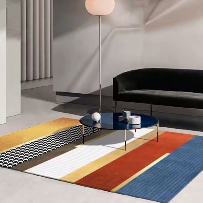 Orange Modern Rug Polyester Striped Area Rug Washable Rug for Home Decor