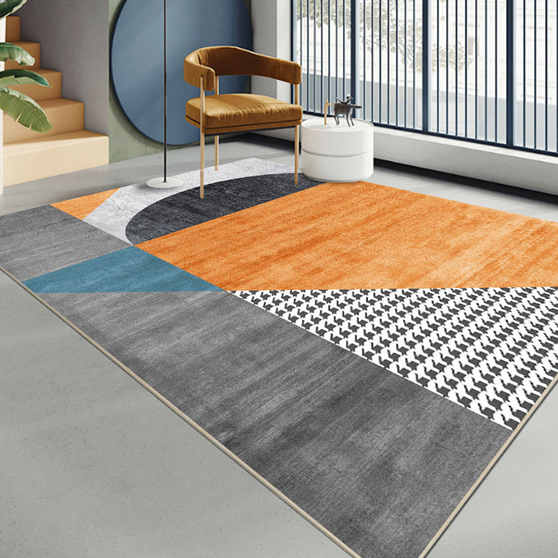 Orange Modern Rug Polyester Striped Area Rug Washable Rug for Home Decor