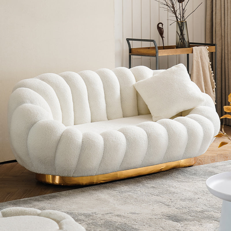 Modern Solid Color Curved Sofa with Sloped Arms for Bedroom Living Room