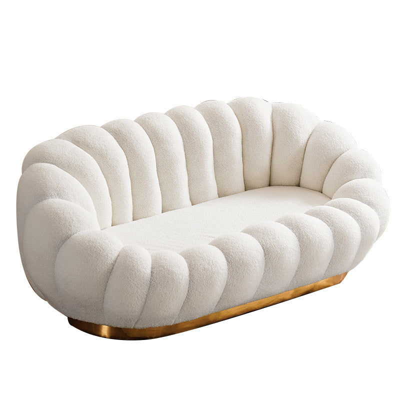 Modern Solid Color Curved Sofa with Sloped Arms for Bedroom Living Room