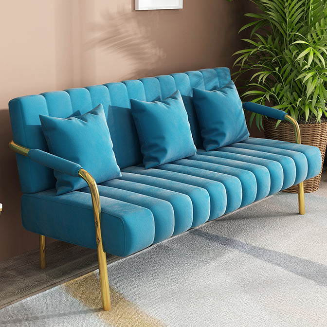 Contemporary Glam Gold Frame Sofa with Sewn Pillow Back for Bonus Room