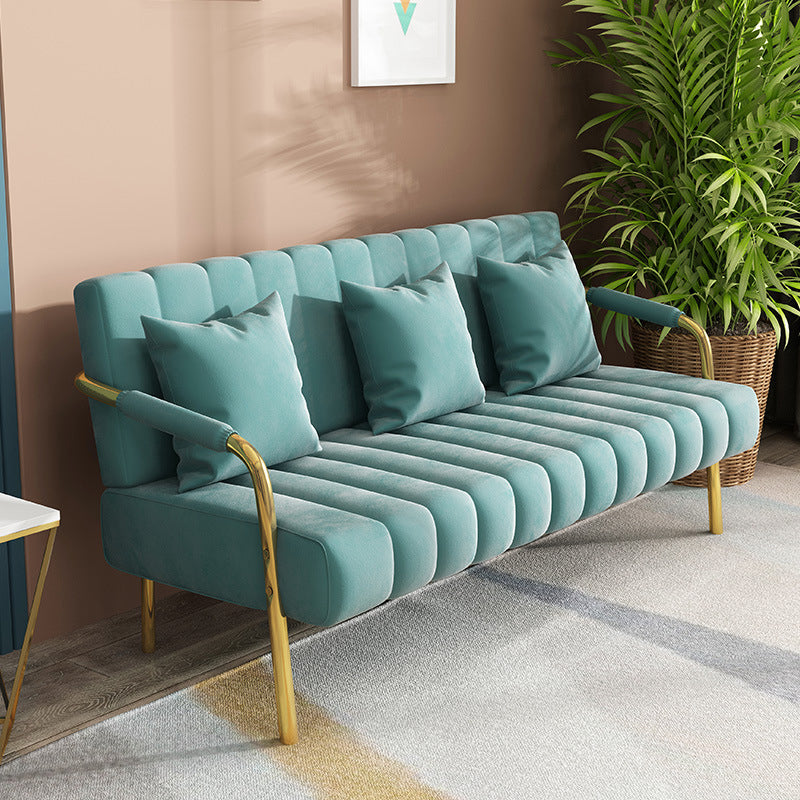 Contemporary Glam Gold Frame Sofa with Sewn Pillow Back for Bonus Room